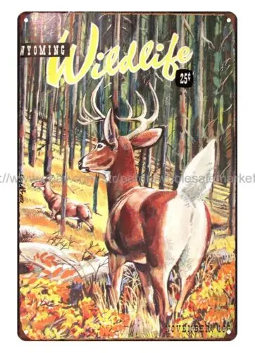 1964 Wyoming Wildlife White Tail Deer metal tin sign pretty wall restaurant pub