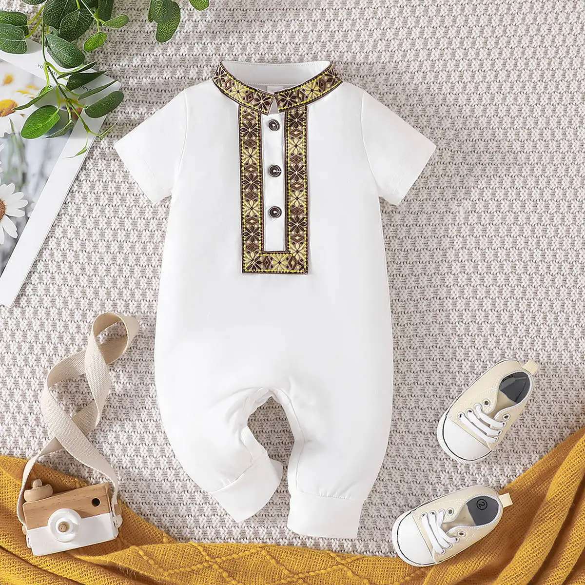 Baby Summer Short Sleeve Jumpsuit Clothes  Boys Girls Muslim Romper Infant Cute Babe Pajamas 1-3-6-9-18-24M