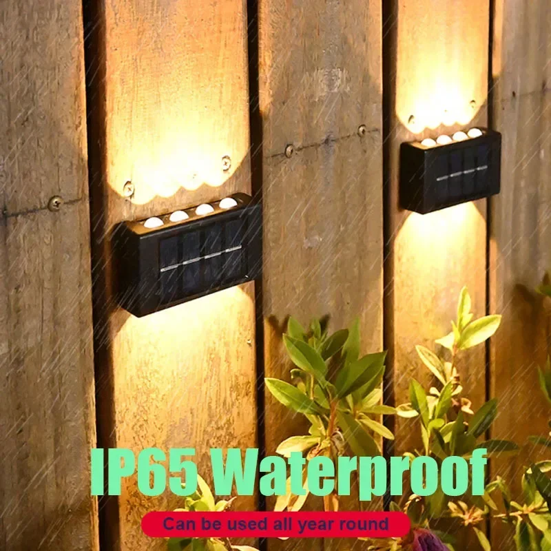 LED Solar Ambient Wall Lamp, Outdoor impermeável Solar Powered Light, Up and Down Illuminate, Home Garden Porch Yard Decoração, 10 LED