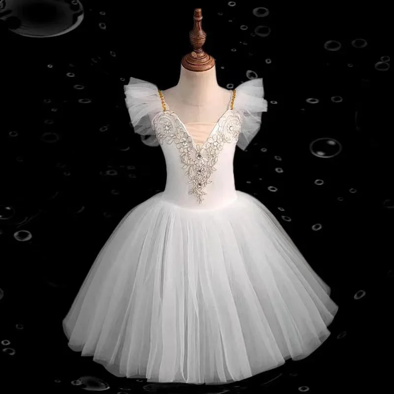 Toddler Ballet Leotards for Girls Glitter Tulle Skirt Ruffle Sleeve Tutu Dresses with Hair Clip One Piece Outfits