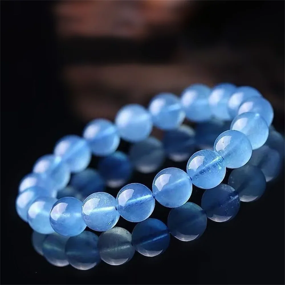 Charm Bracelets Natural Crystal 6-12mm 5A Level  Aquamarine Beads Bracelet for Women Unisex Energy Jewelry Elasticity Beading