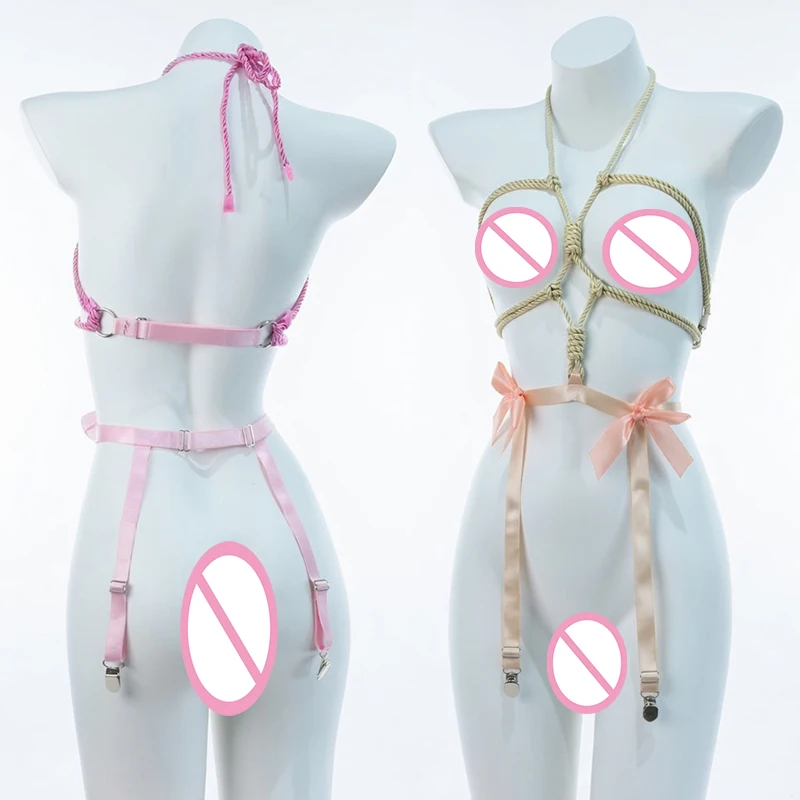 

New Sexy Bondage SM Bodysuit Pure Desire Flirting Cutout Tights Rope Open Crotch Lingerie Suit Uniform Female Rope Clothing