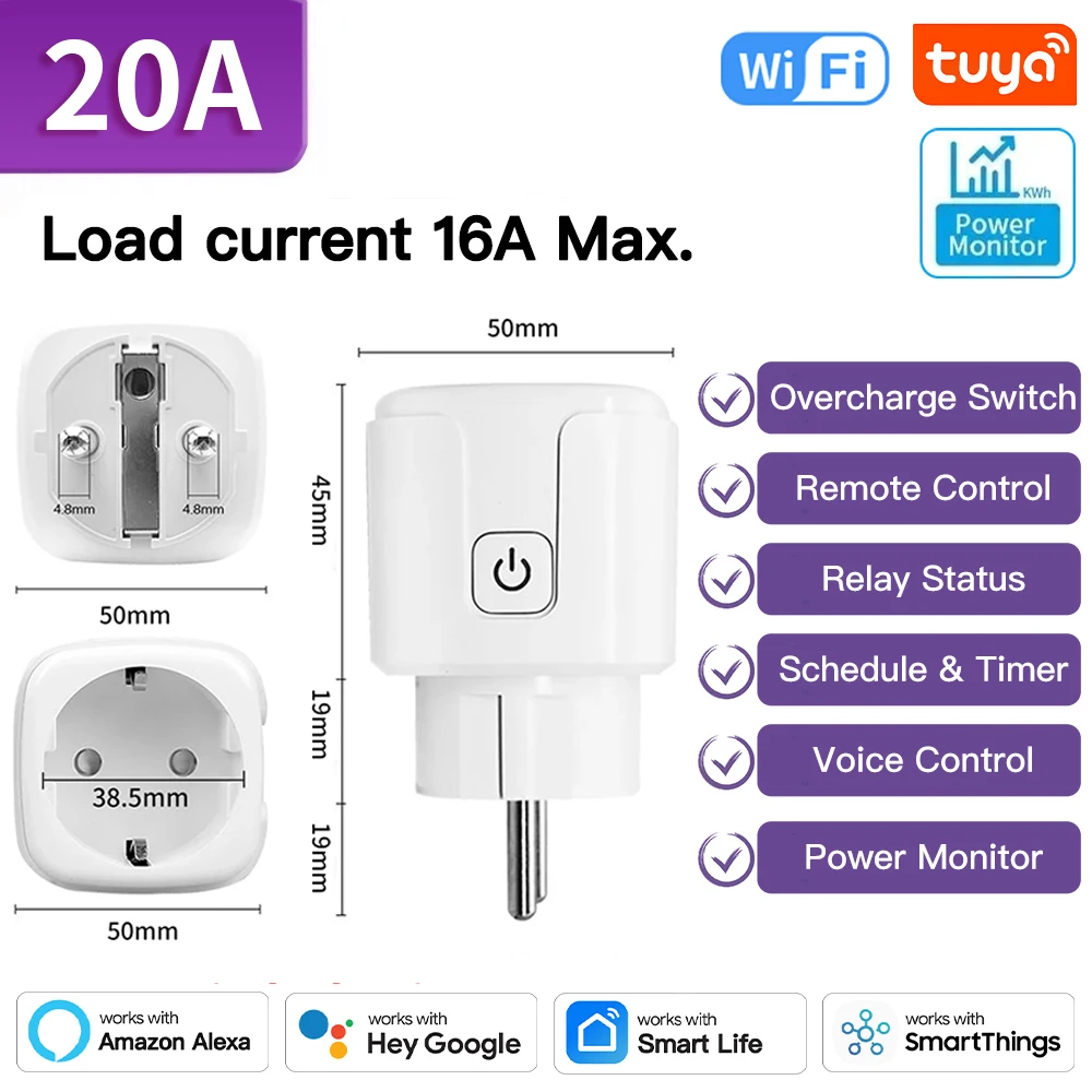 TNCE Tuya Smart Plug WiFi/Zigbee3.0 Socket 16A/20A Power Monitor Afstandsbediening Smart Life APP Afstandsbediening Voice Contr Alexa