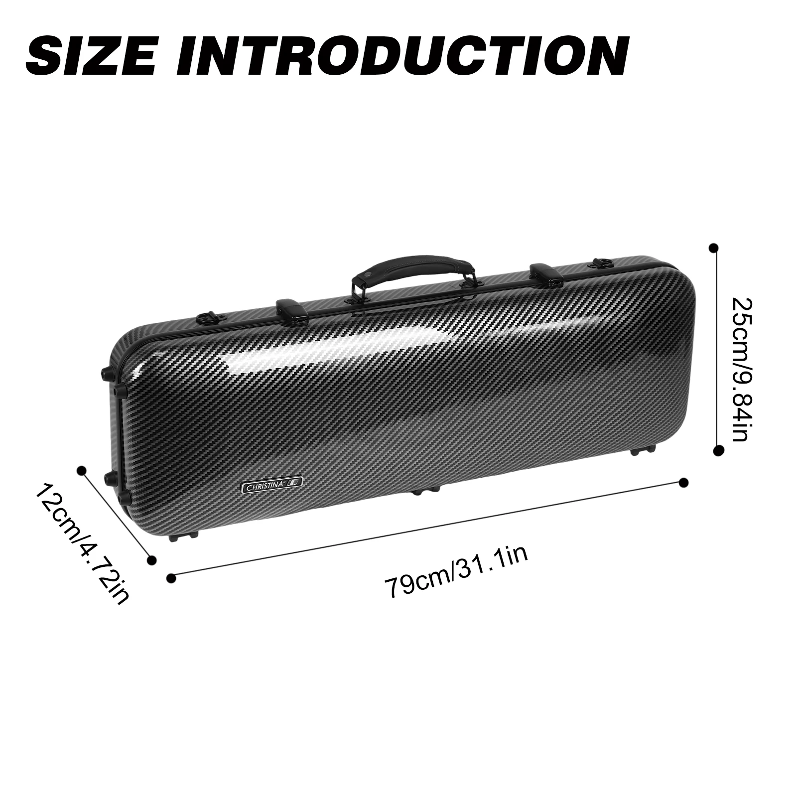 Étui pour violon oblong en composite de carbone avec bretelles, étui pour violon portable, boîte de protection pour violon de forme oblongue pour un usage quotidien