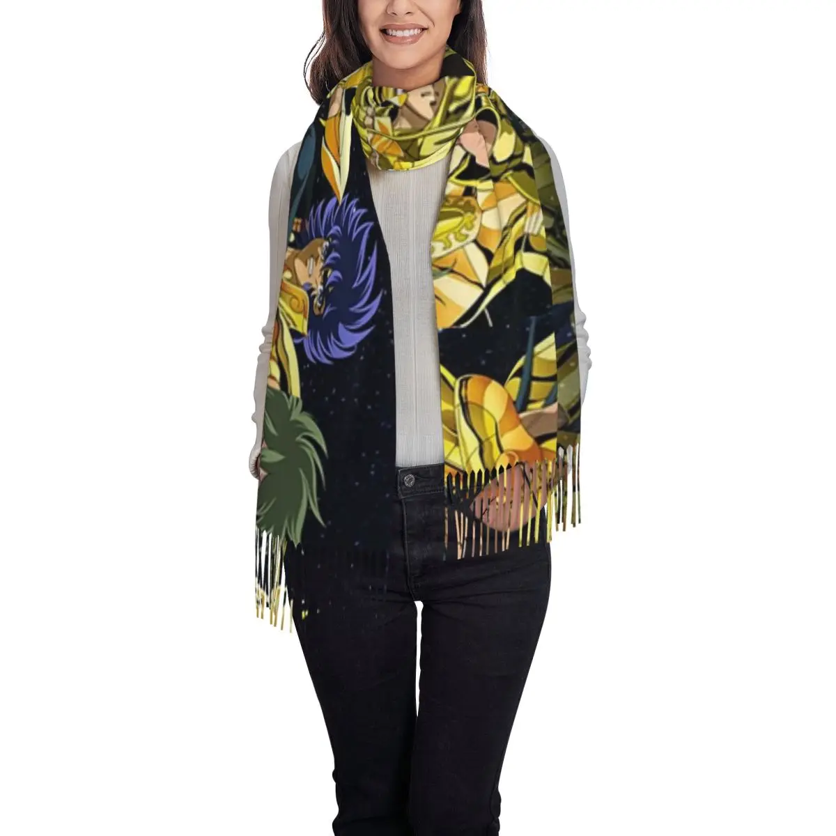Knights Of The Zodiac Anime Saints Seiya Scarf Tassel Scarves Women Soft Warm Shawls and Wraps Long Fall Winter Shawl Wrap