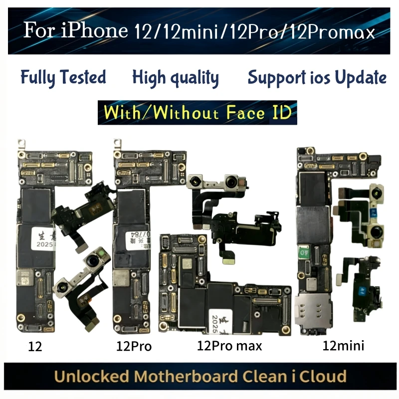 Envío gratis para iPhone 12/12Pro/12 Pro Max placa base ID facial placa lógica desbloqueada placa base iCloud gratis para iphone 12 mini