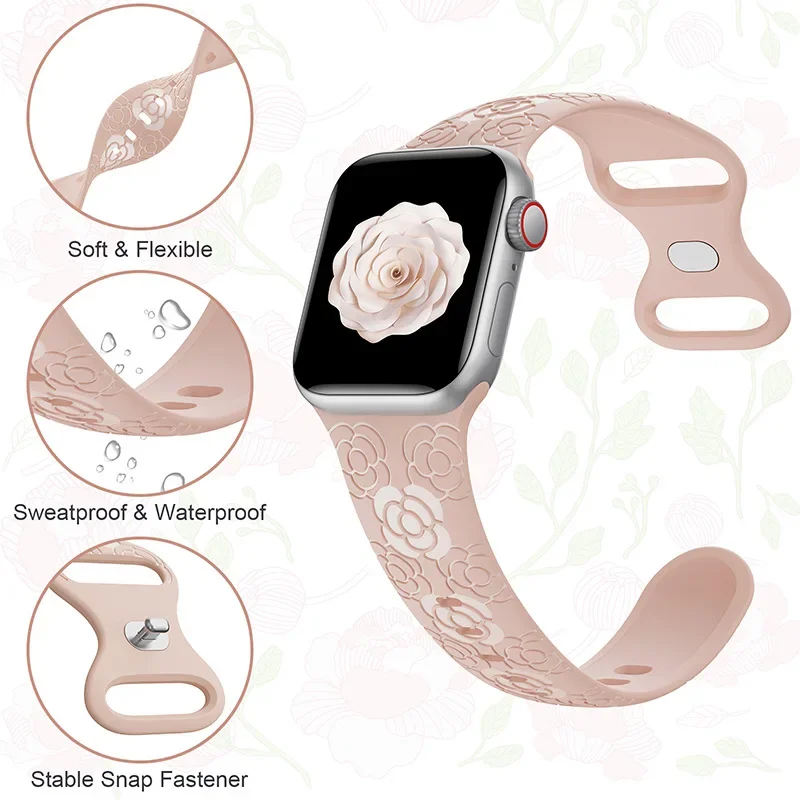 Cinturino in Silicone morbido da donna per Apple Watch Series 9 8 7 41mm 45mm 3 2 38mm 42mm cinturino inciso per iwatch 6 5 4 Se 40mm 44mm 49mm
