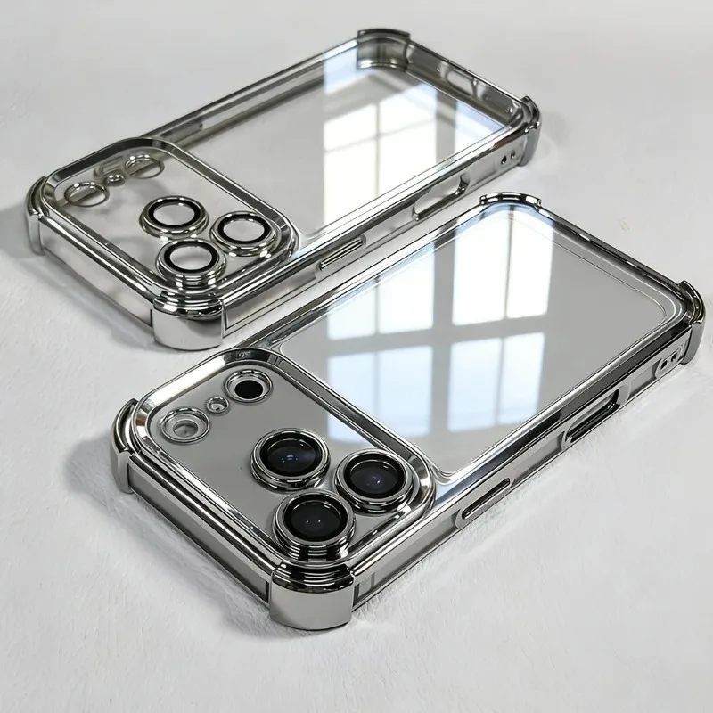 Luxuriöse, galvanisierte, stoßfeste, transparente Handyhülle für iPhone 18 Pro 17 15 14 13 12 16 Pro Max mit Linsenschutzfolien und transparentem Bumper. – Detail 6
