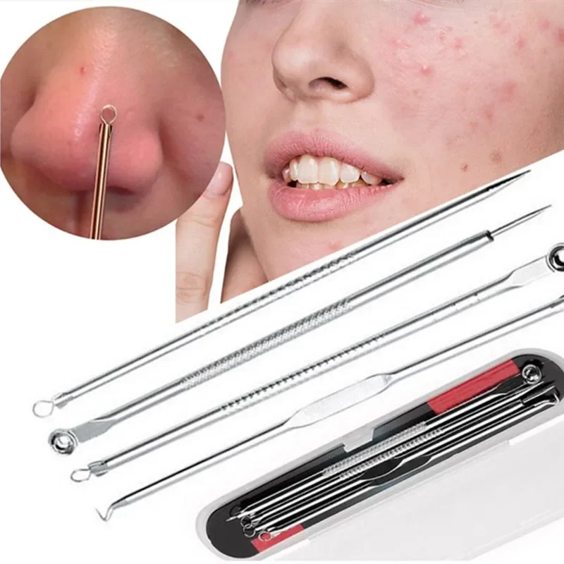 Aço inoxidável Acne Blackhead Remoção Kit Acne Blemish Pimple Extrator Removedor Agulhas Rosto Cuidados Com A Pele Ferramentas De Limpeza