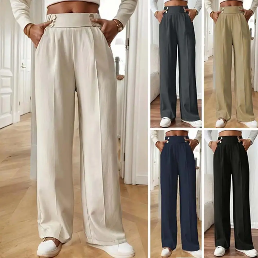 Women's High Waist Wide Leg Pants 2025 Floor Length Trousers Straight Long Pants Office Female Loose Straight Leg Pants ﻿