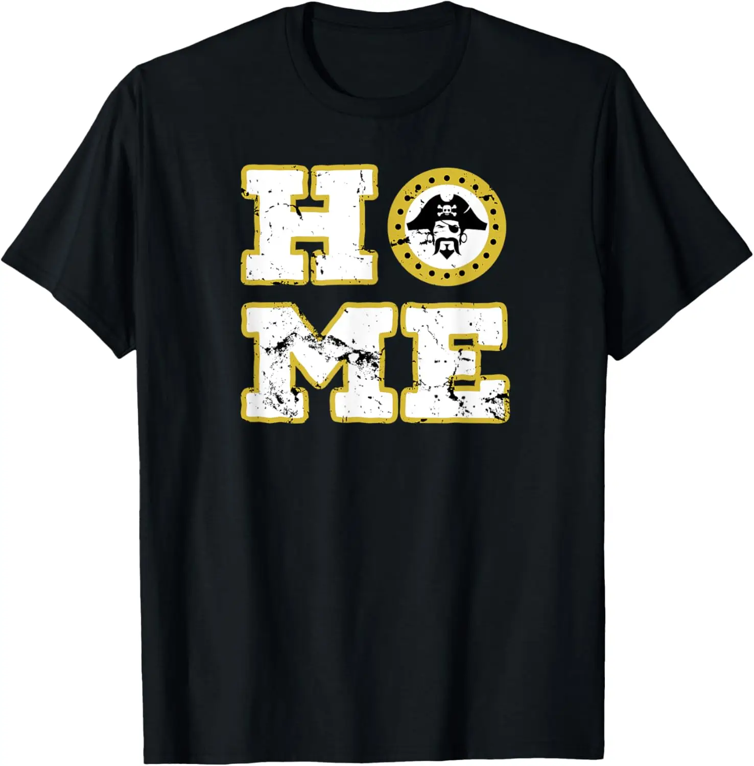 HOME Pirate School Mascot Shirt Black & Gold Distressed Tee T-Shirt