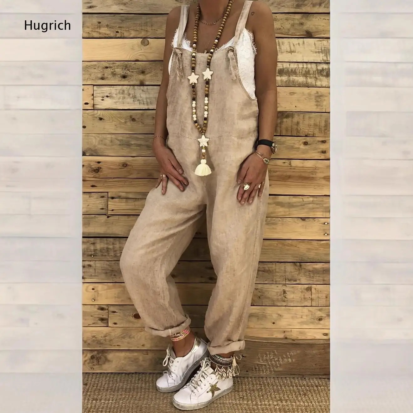 Women Burgundy Adjustable Strap Bib Overalls Loose Linen Pocket Long Jumpsuit Casual Suspender Pants