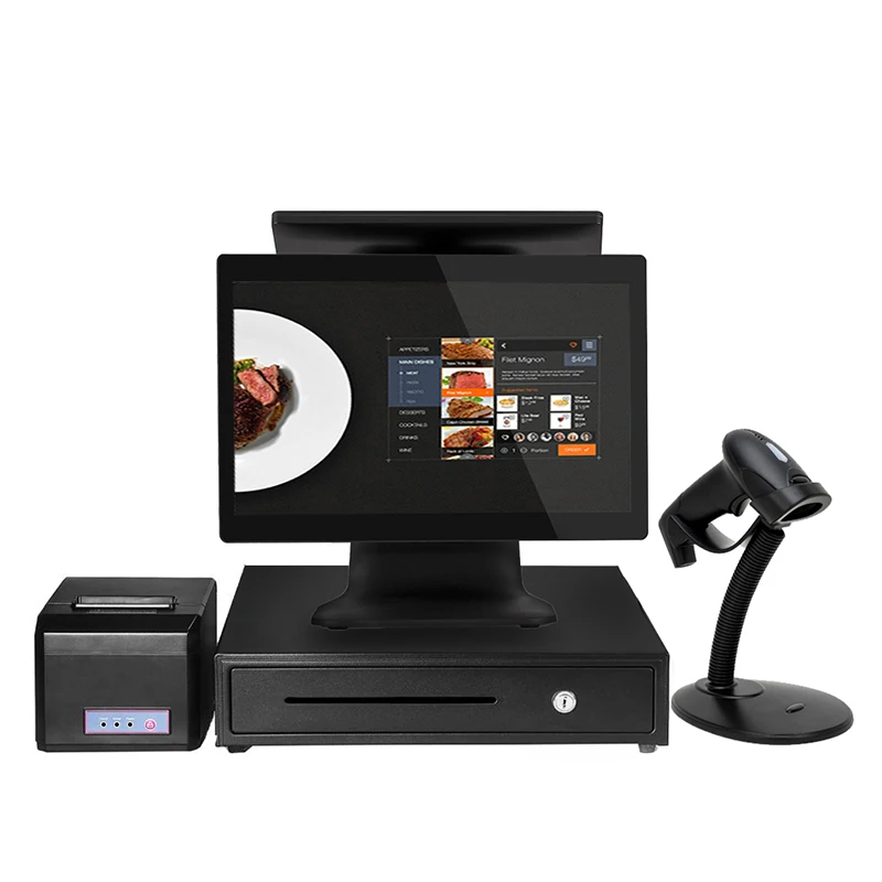 MSA9 Android11/Windows10/Linux ماكينة تسجيل المدفوعات النقدية Pos نظام 15.6 بوصة تعمل باللمس مطعم شاشة مزدوجة أجهزة الكمبيوتر المكتبية Pos Terminal