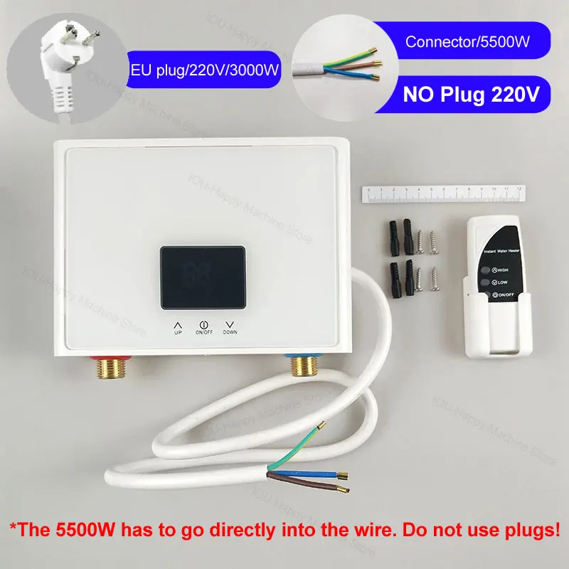 5500W/3000W 탱크리스 온수기 흐르는 원격 시작 전기 온수기 샤워 욕실 주방 인스턴트 온수기