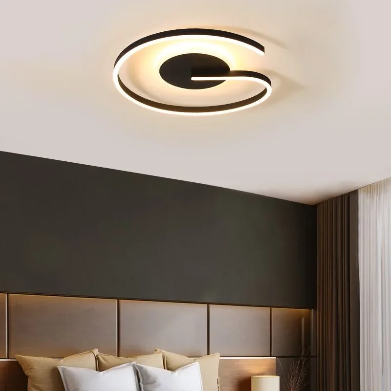 

Modern Minimalist Bedroom LED Ceiling Light Nordic Study Restaurant Lamps Wind Sleeping Room Lights G-shaped Lamp