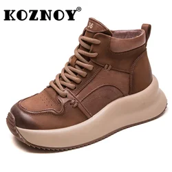 Koznoy 4.5cm Cow Suede Genuine Leather Chimney Ladies Fashion Ankle Booties Boots Moccasins Autumn Motorcycle Spring Women Shoes