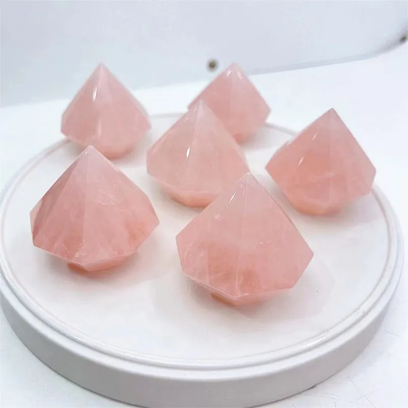 Natural Rough Carved Crystal Craft, Rose Quartz Diamond Shaped for Decoration