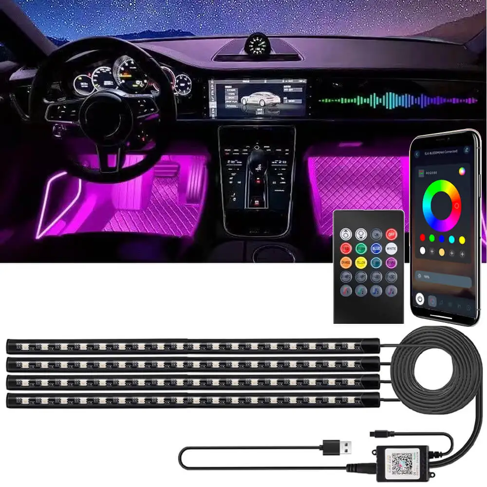 

Car Interior Light 12V LED Strip Lights App & Remote Control Music Sync Color Change Lights for Truck Car Decor