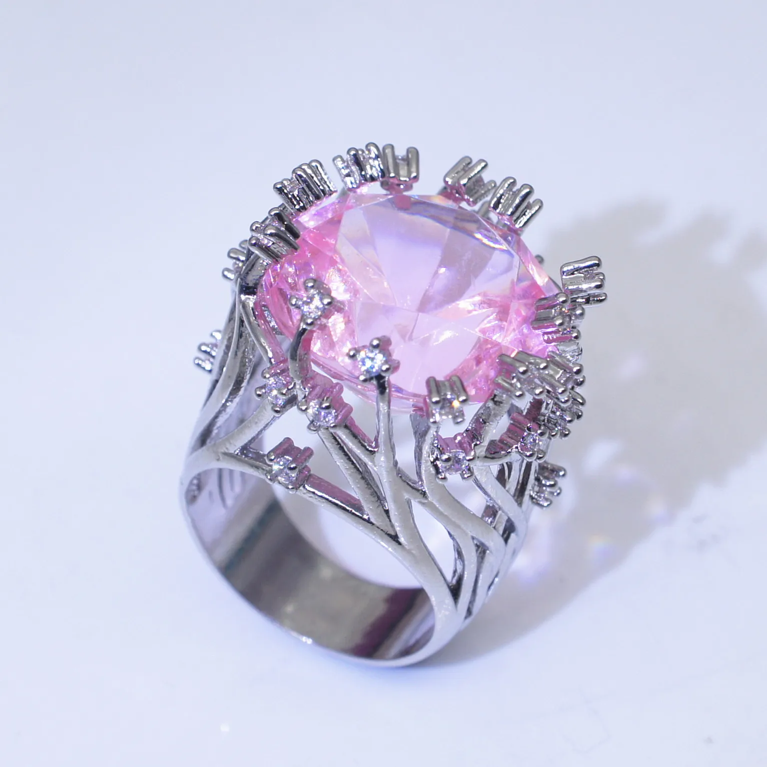 925 sterling silver ring for women creative branch inlaid powder crystal diamond style exaggerated jewelry hot sale