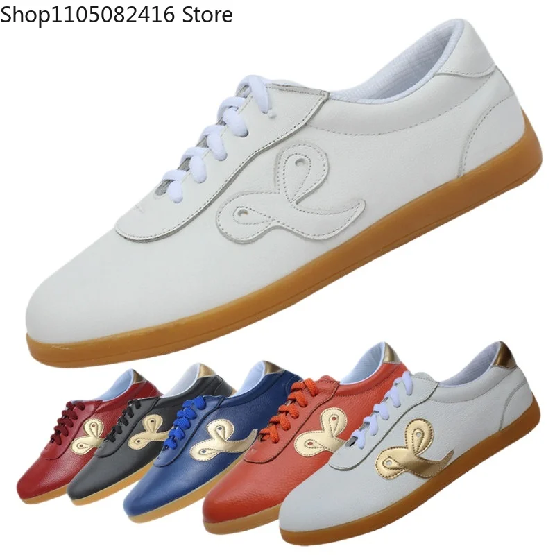 Unisex Tai Chi Shoes Martial Arts Shoes Cowhide Leather with Soft Rubber Sole Breathable Tai Chi  Shoes