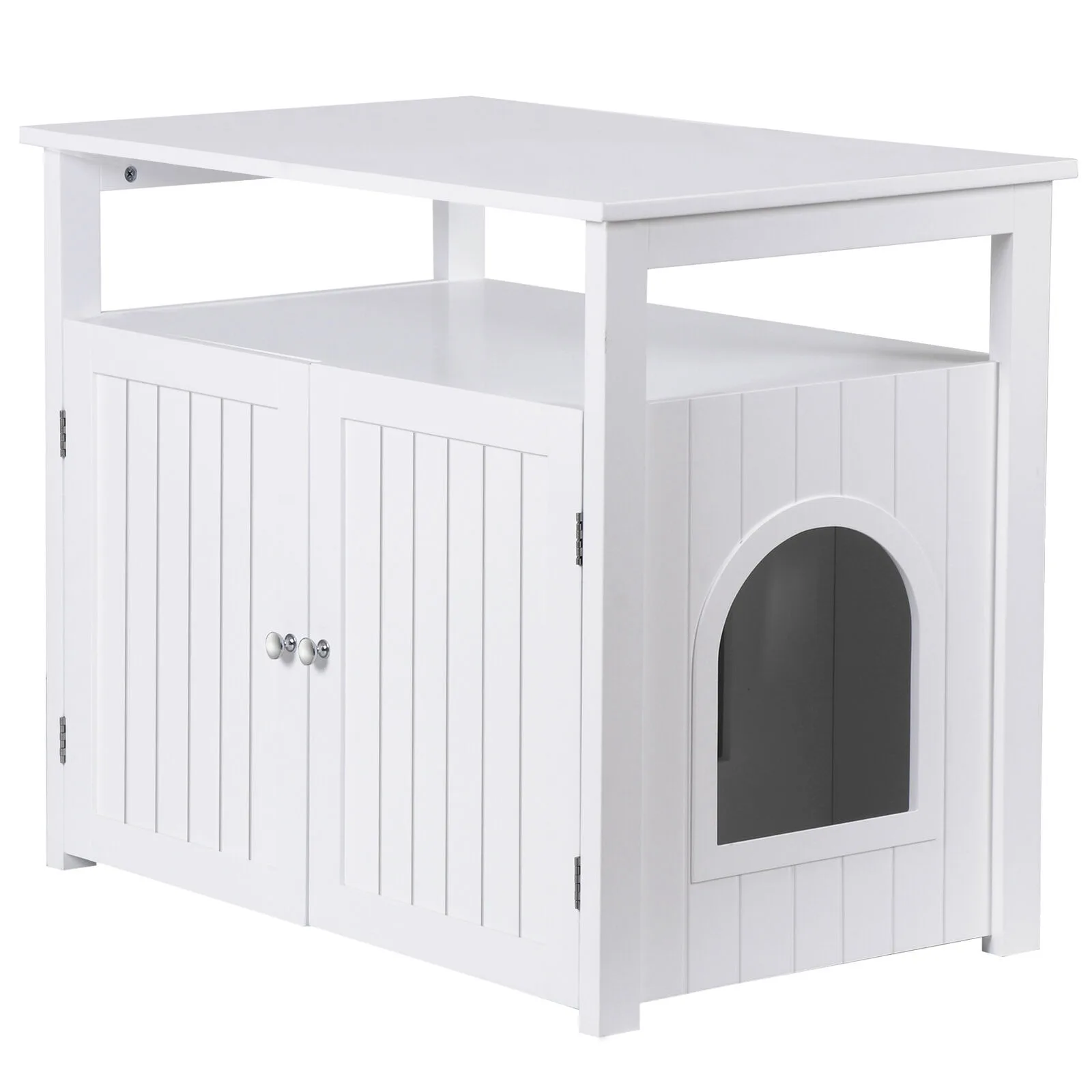 US Cat Litter Box Enclosure Pet Side Table with Storage Shelf & Removable Divider