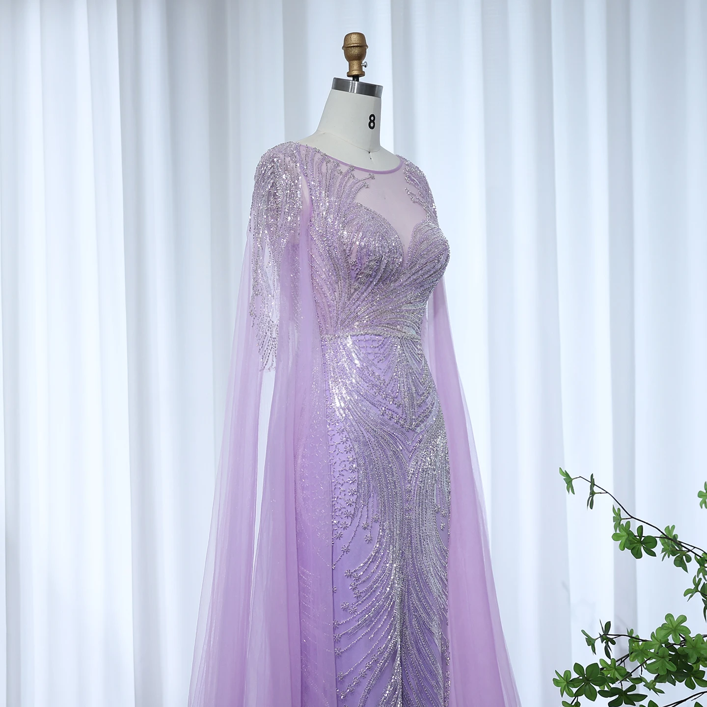Sharon Said Luxus Dubai Lila Meerjungfrau Abendkleid mit Cape Ärmeln Plus Größe für Frauen Hochzeit Party Kleider SS049 Maßgeschneidert