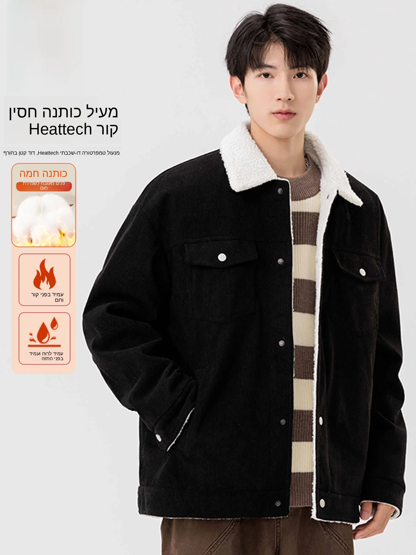 

Nanilu Men's Thickened Corduroy Cotton Jacket Lamb Velvet Collar Casual Warm Autumn Winter Fashionable Youth Business Wear