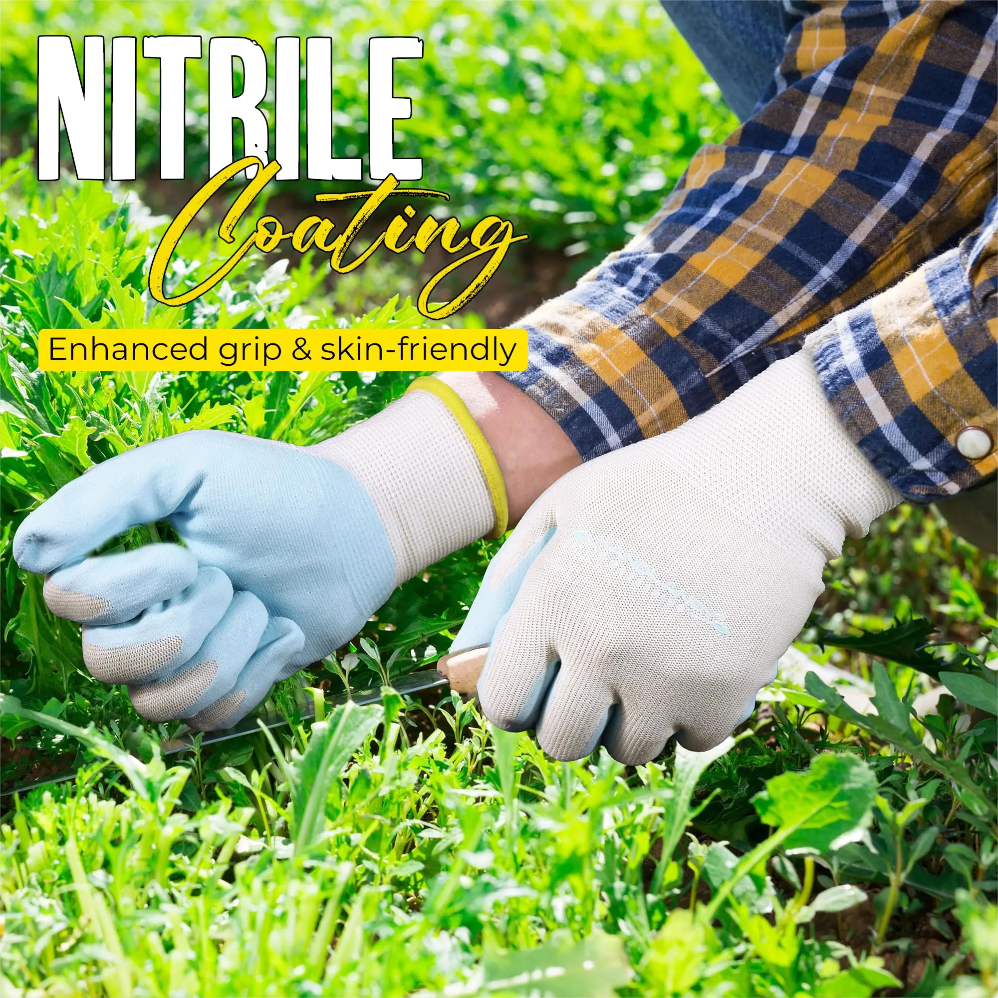 HANDLANDY Womens Gardening Gloves, 3 Pairs Breathable Nitrile Coated Yard Work Gloves, Best Gift for Daily Life Work