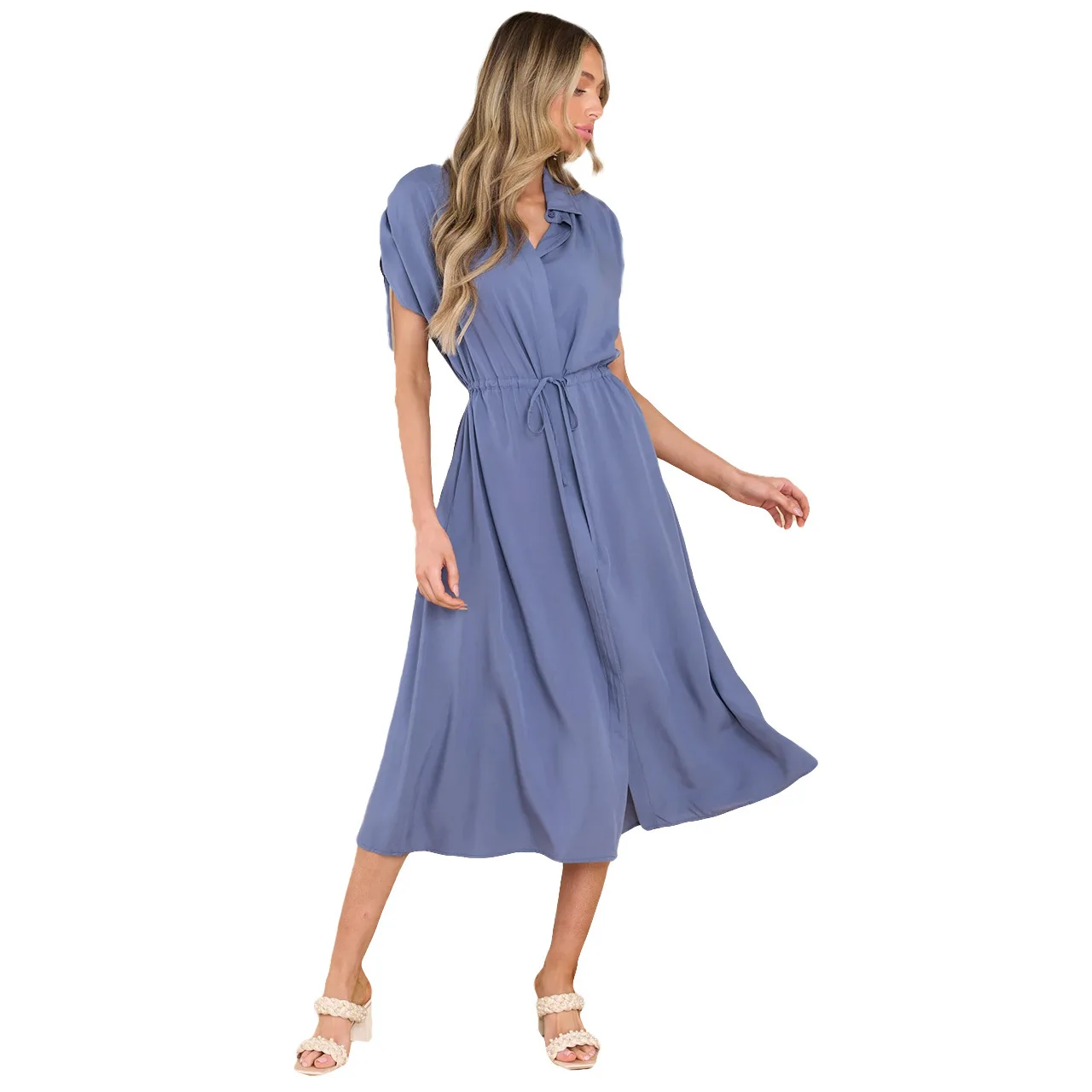 نمط جديد للموضة سنة غير رسمية ومريحة، فستان خصر بلون سادة 030 #5