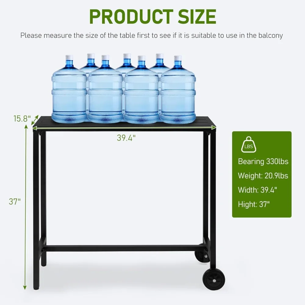 Outdoor Bar Table, 37" Height Wheeled Patio Pub Table with Waterproof Frame and Adjustable Foot for Hot Tub, Patio, Backyard, B