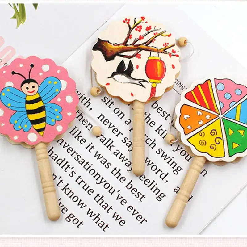 Wood Drum Toy Children Flower Shape DIY Drum Boys & Girls Creative Percussion Instrument Portable Drum Toy For Kindergarten Art