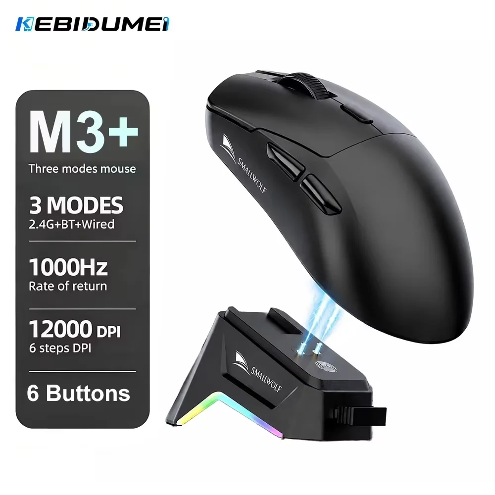 KEBIDUMEI Tri Mode Bluetooth Wireless Mouse With Charger Base 12000DPI RGB Ergonomics Mice Light Weight PC Gamer Accessories
