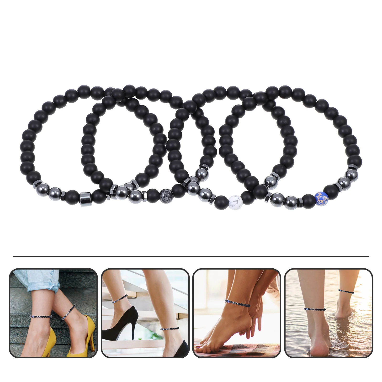4 قطع أساور خلخال مقاومة للاهتراء تصميم إبداعي فريد من نوعه إكسسوار ملابس عصرية لتزيين الكاحل سوار الهيماتيت للحفلات #1