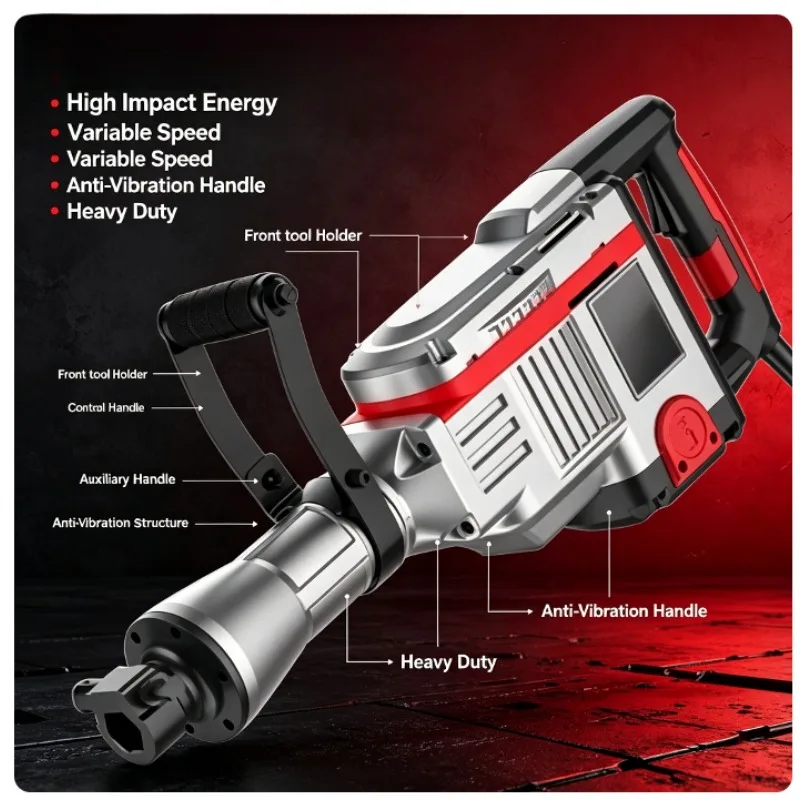 Industrial Grade High Power Electric Demolition Hammer Single Use Impact Breaker for Concrete Wall Pile Breaking Construction