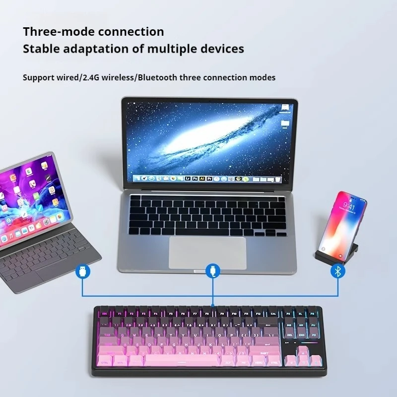 Rk R87pro Mechanical Keyboard Rgb Optical Wired Hot Plug Wireless Bluetooth The Tri Mode Side Engraved Keycap Cool Game E-Sports