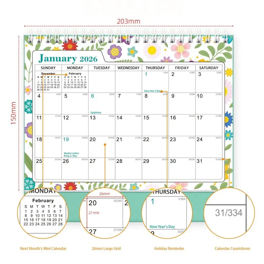 Calendrier de bureau Cactus janvier 2026-juin 2027 petit planificateur de bureau 2026 debout fournitures de bureau calendrier Agenda mensuel
