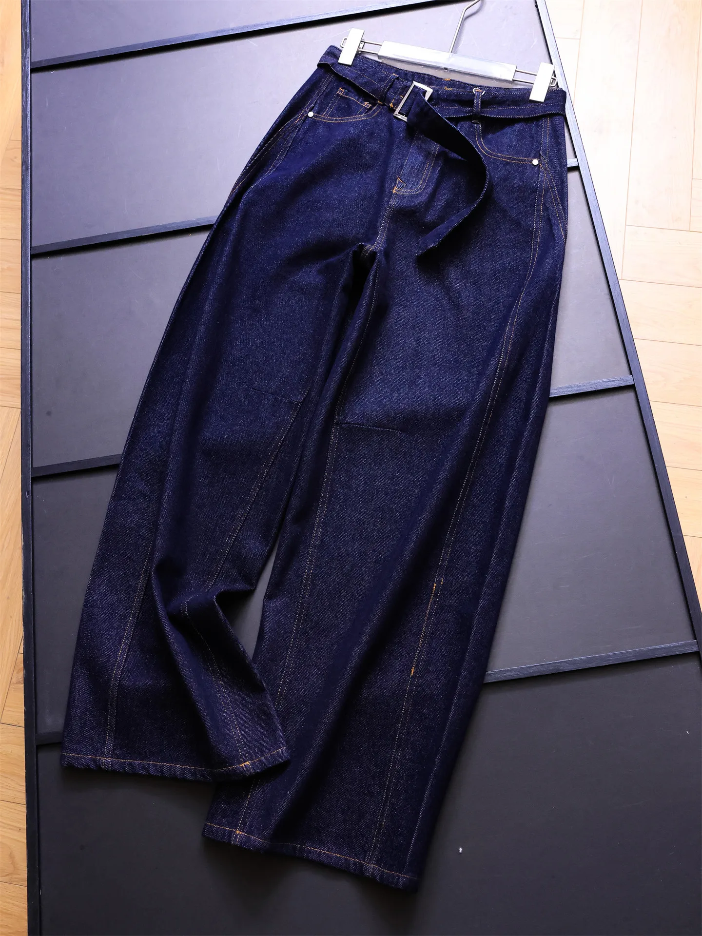 

High Waist Loose Wide Leg Jeans Women's Casual Cotton Denim Blue Trousers with Belt Resistant to Fading All Match Long Pants