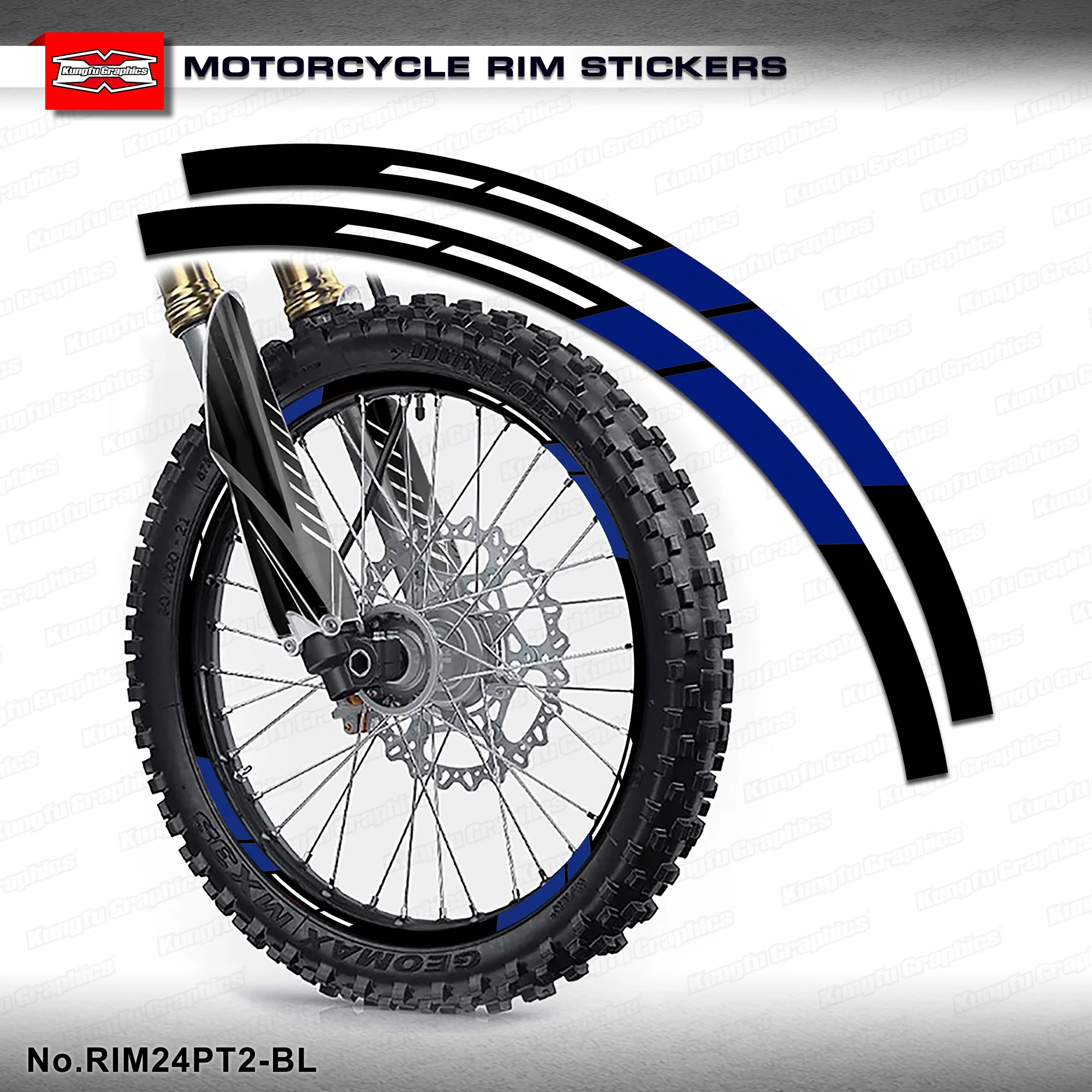 KUNGFU GRAPHICS 16pcs 21*18 Inches Rim Tape Decal Sticker for Motorcycle Wheels YZ YZF WR WRF, Blue Black, RIM24PT2-BL