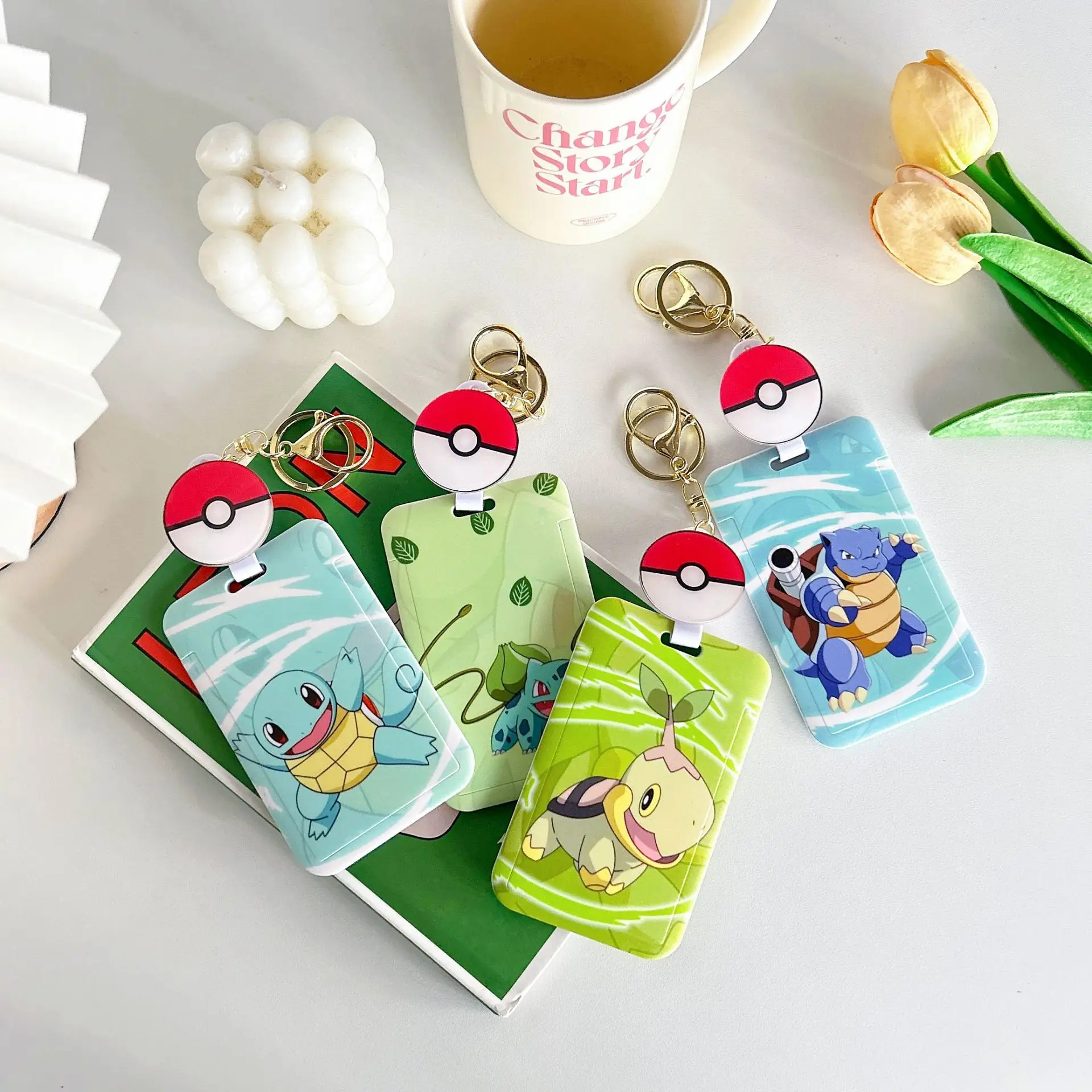 Pokemon Card Cover Kawaii Cartoon Figure Pikachu Bulbasaur Bus Card Protector School Bag Doll Pendant Keychain Kids Gift