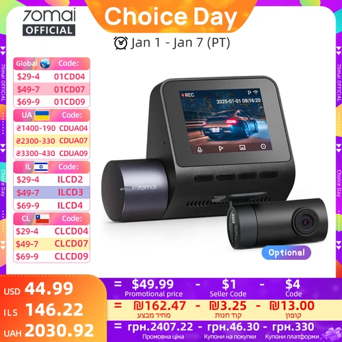 70mai Dash Cam A410 2.5K + 1080P Grabación de doble canal GPS incorporado 24H Vigilancia de estacionamiento Coche DVR 70mai A410