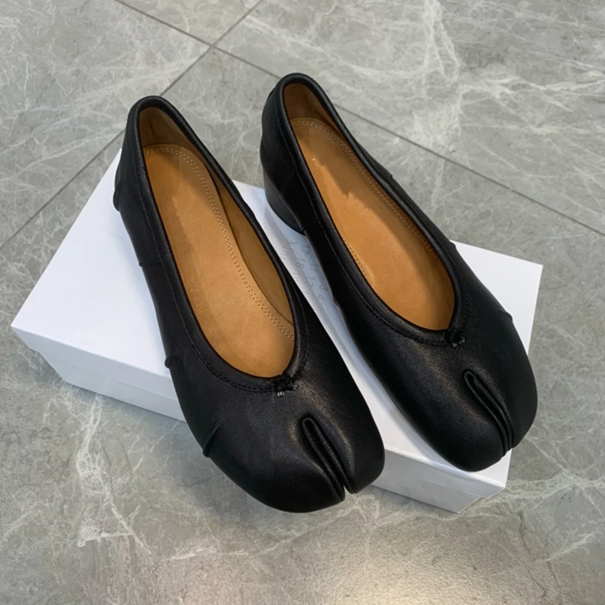 

Withered2025 Spring Minimalist Fashionable Genuine Leather Shoes Mary Jane Loafers Shoes Women Split Toe High Heels Ballet Shoes