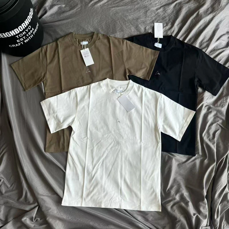 

Black White Brown Roa Irregular Triangle Print Label T Shirt Men Women High Quality Loose Summer Quick Dry Short Sleeve Tops