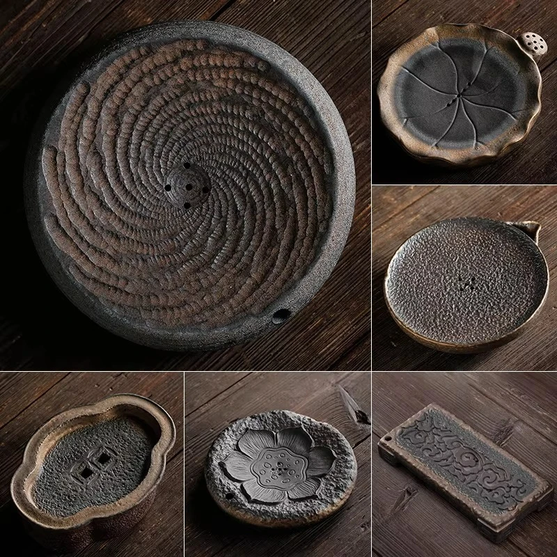 Retro rough pottery pot water storage small dry soaking tray, pot protection pad tray