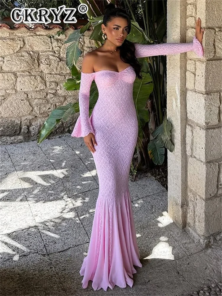 Damen Herbst Abendkleid, Ballkleid, langärmelig, rückenfrei, schulterfrei, Fischschwanz, lange Kleider, Geburtstagsfeier, Damenkleidung 2023