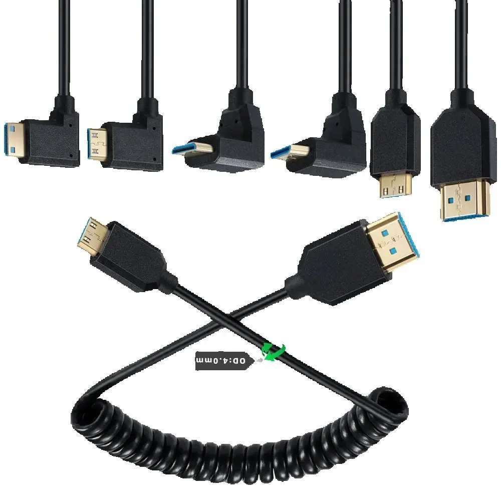 Cable de resorte compatible con Mini HDMI a HDMI, 8K, 2,1, compatible con 4K, 8K, 48Gbps, HDR, HDCP, para cámara, tableta, NUC, proyector, TV, portátil