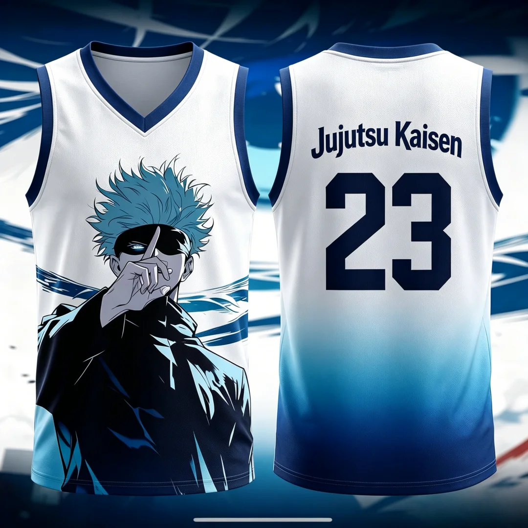 Jujutsu Kaisen Gojo Satoru 23 Basketball-Trikot für Herren und Damen, ärmelloses Tank-Top, 3D-Druck, Anime-Sportuniform, Streetwear, Weste, T-Shirts
