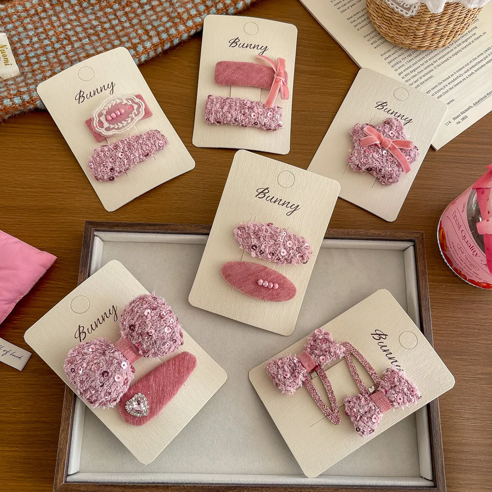 Pink Shiny Bow Water Drop BB Clip Cute Barrettes Hairpin Girl Bangs Side Clip Hairpin Hair Clip Kids Children's Hair Accessories