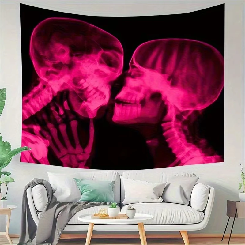 Dark Romantic Tapestry Pink Skull X-Ray Kissing Design Living Room Music Corner Gothic Style Decorative Home Decor