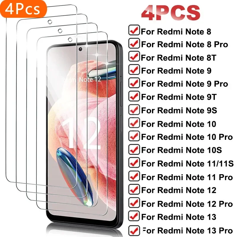 4 шт. защитное стекло для Xiaomi Redmi Note 13 12 11 Pro 5G 11S Защитная пленка для экрана Redmi 12 12C 13C 10 10A 10C стекло