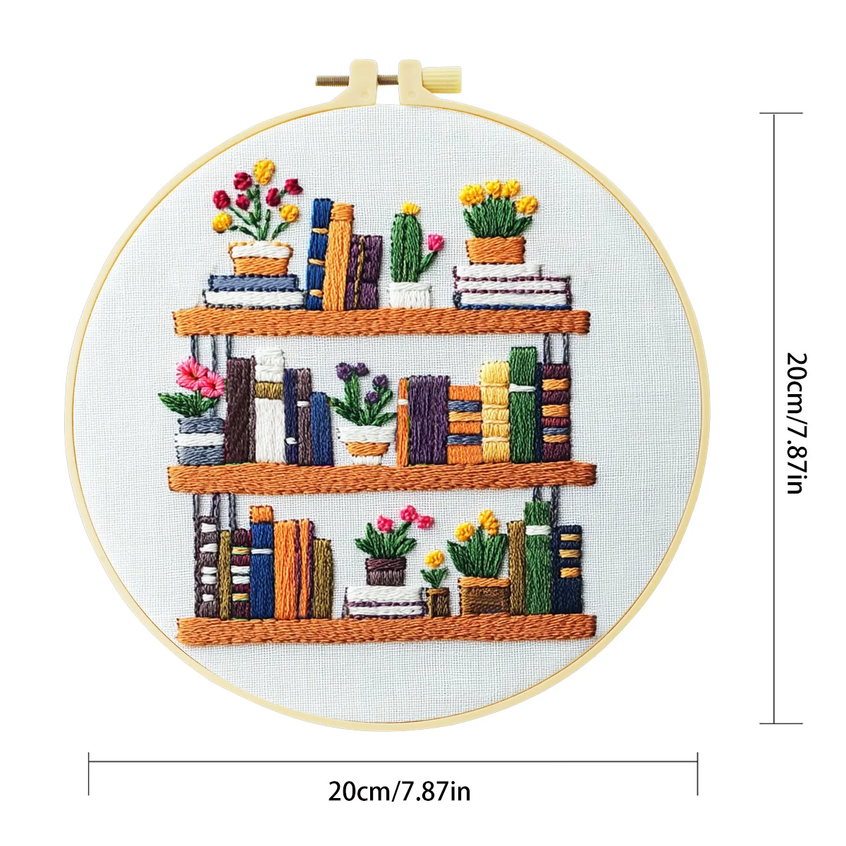 1 Stück 20X20CM/15X15CM 7,87/6,3 Zoll Bücherregal-Stickerei-Starter-Kit DIY-Kit DIY-Stickerei-Set Handarbeiten Heimdekoration Nadelkunst – Detail 4